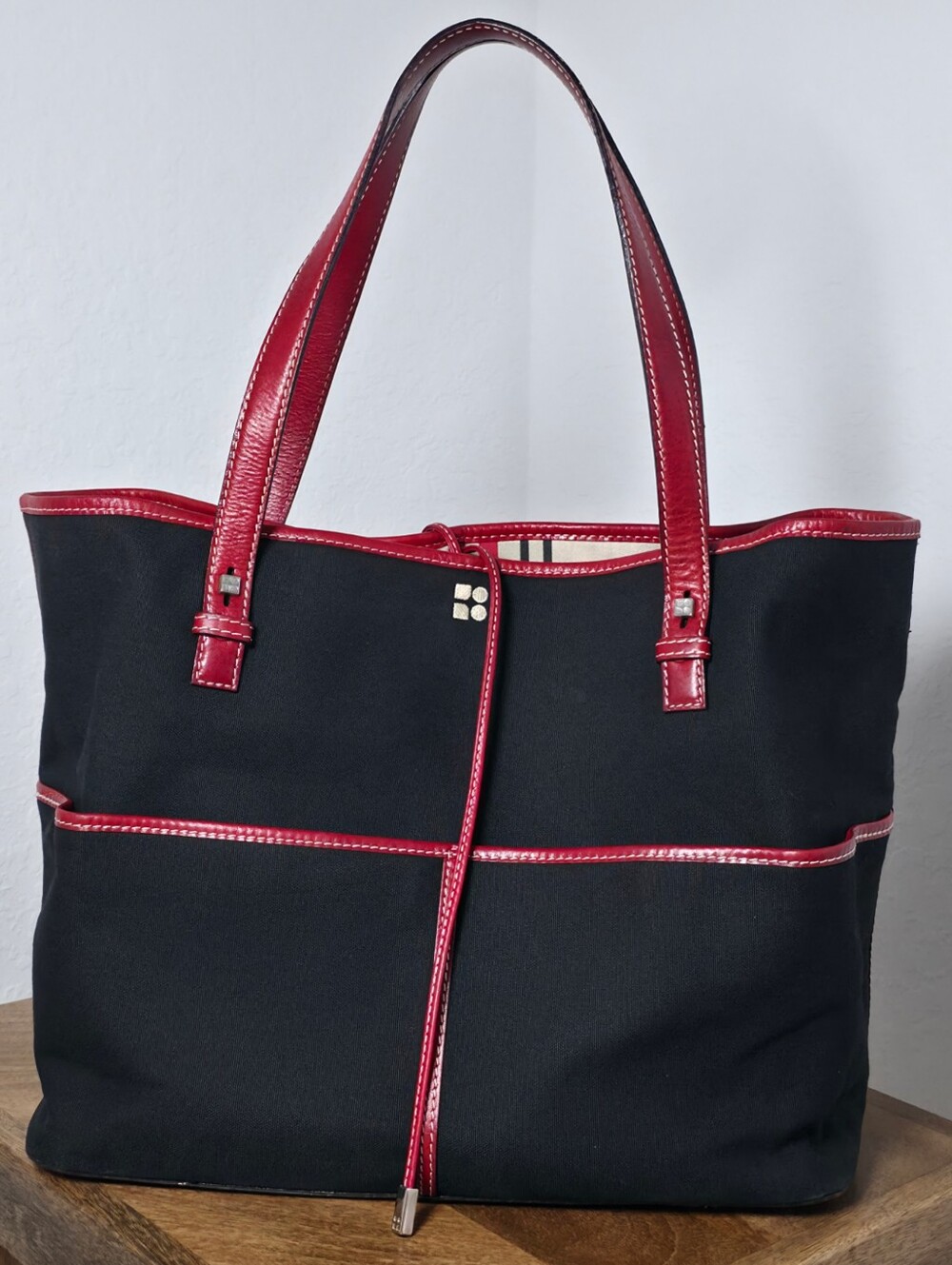 Kate Spade Canvas Tote Bag With Leather Trim, Shoulder Bag Open Top, Black